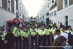 London, England, United Kingdom - August 25th, 2019: Group of Metropolitan Police lined up in London 0gXql5
