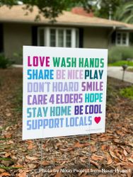 Yard sign with reminders to be kind 5aXav0