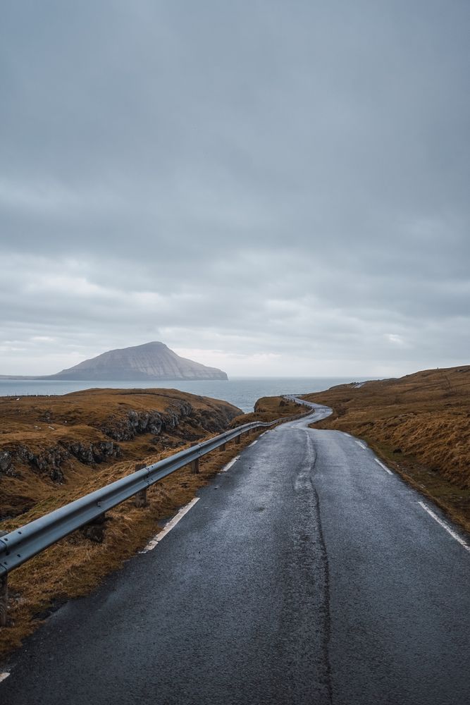 Winding road on hilly terrain