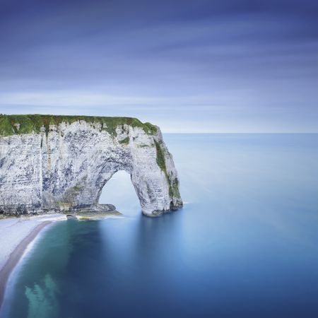 Etretat, Manneporte natural rock arch and its beach, Normandy, France