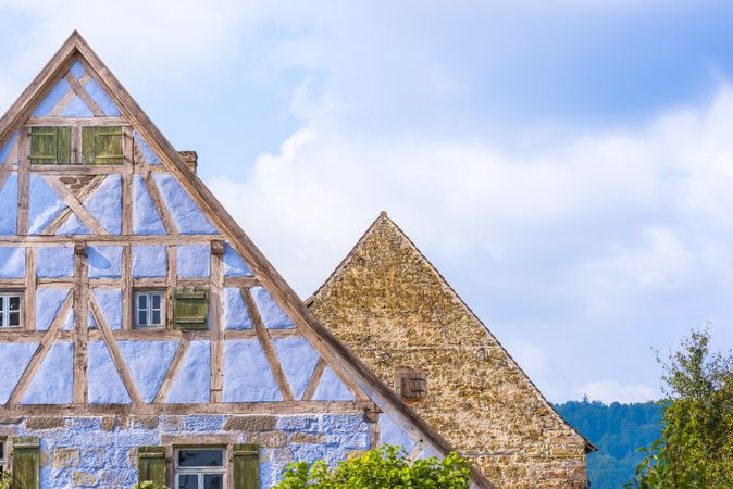 Antique German gable roofs and facades against sky
