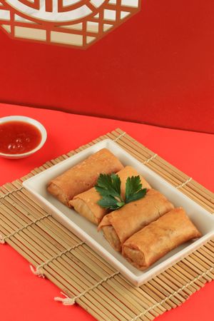 Chinese egg rolls served in celebration during Chinese New Year
