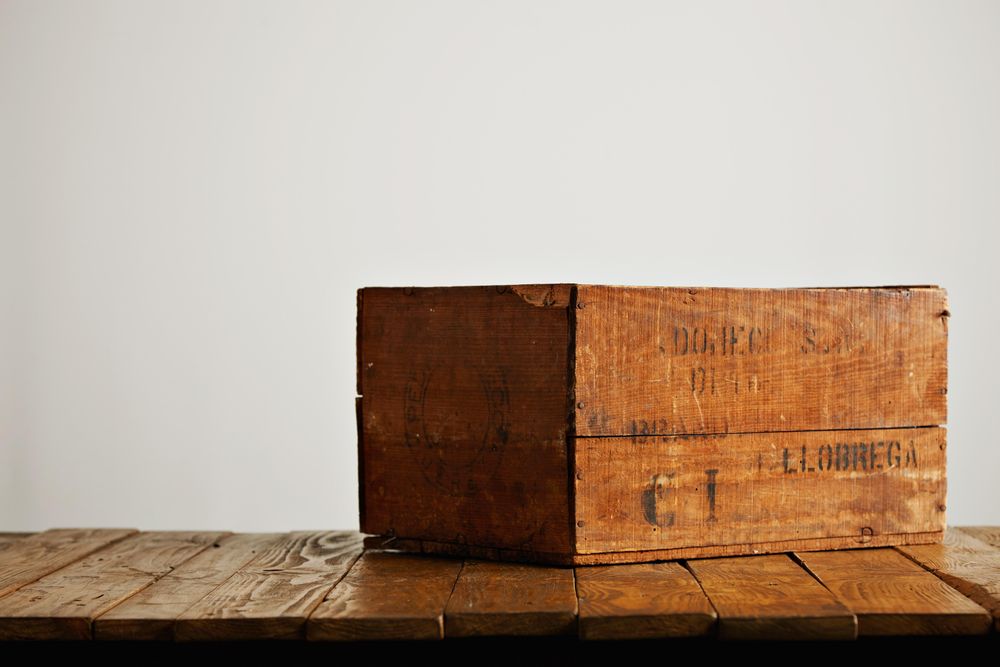 Wine box on wooden table
