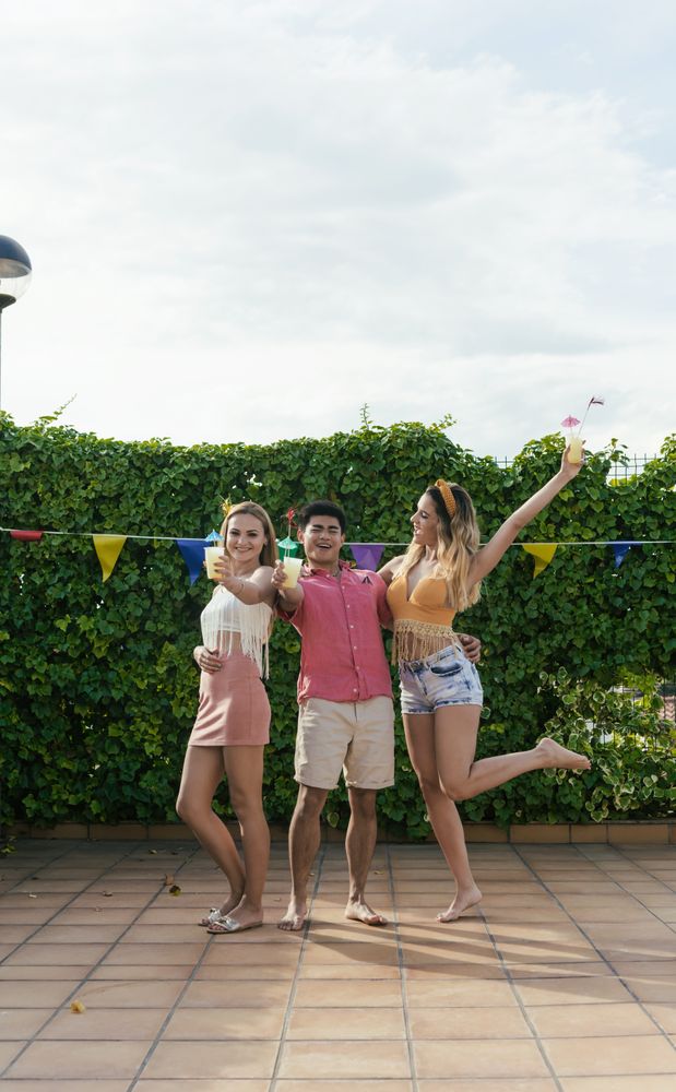 Group of friends having a pool party