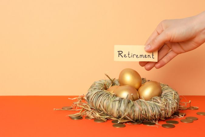 Concept of wealth and retirement - golden eggs
