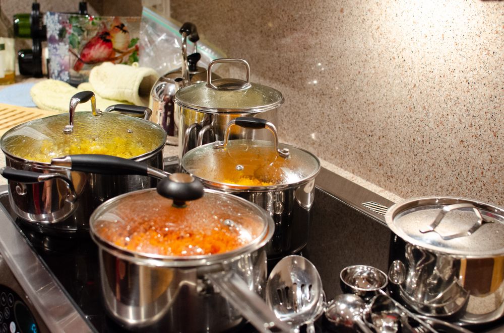 Cooked food in pots on stove