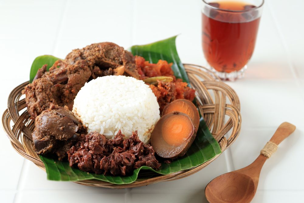 Nasi Gudeg,  Typical Food from Yogyakarta, Indonesia. Rice with Jackfruit Stew Cooked with Coconut Milk