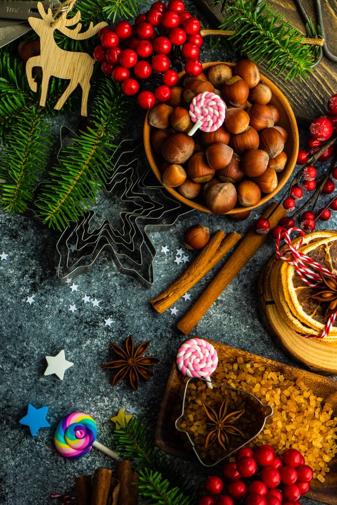 Christmas cooking ingredients on concrete counter