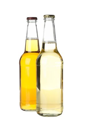 Blank bottles of apple cider isolated on plain background