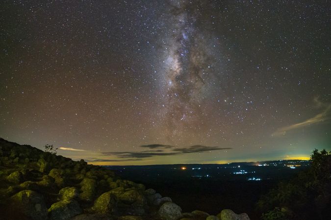 milky way galaxy and space dust in the universe, Long exposure photograph, with grain.