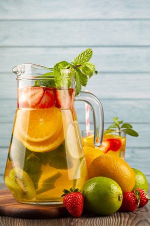 Water flavored with fresh summer fruit.