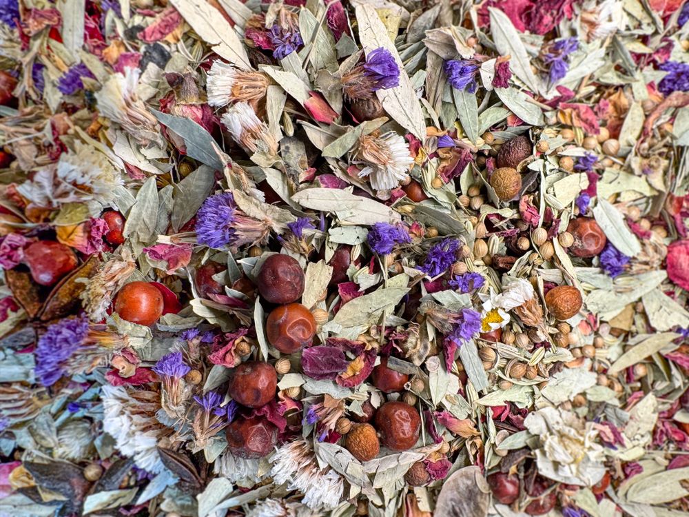 Close up of loose leaf floral tea for sale