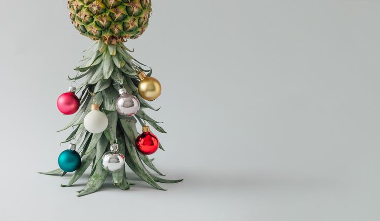 Christmas tree made of pineapple and bauble decoration