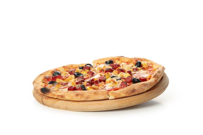 Board with pizza isolated on blank background