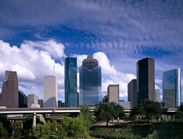 Skyline shot from a park, Houston, Texas