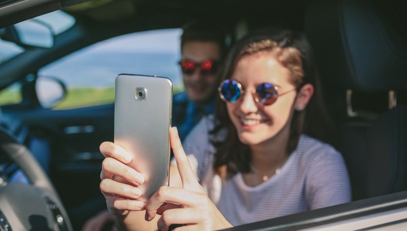 Woman with her boyfriend taking a selfie