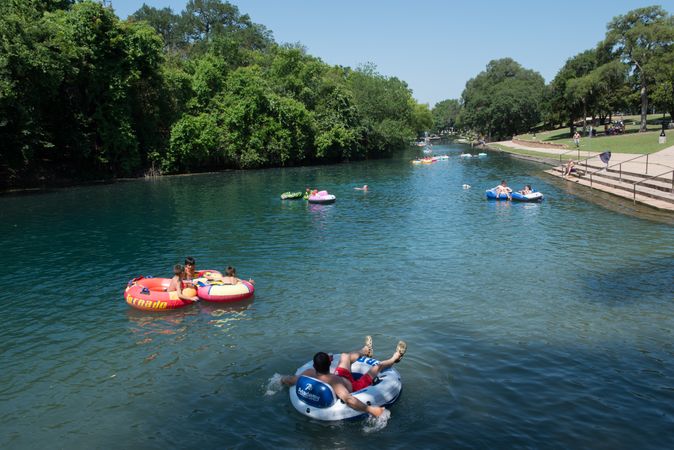 People tubing in Prince Solms Park, New Braunfels, Texas