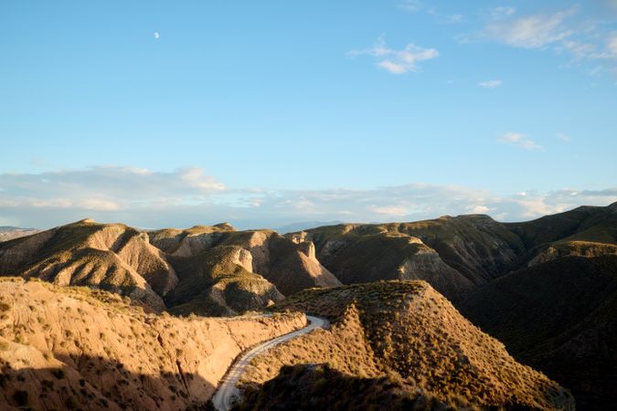 Panoramic view of the eroded mountains of the Gorafe desert in Granada
