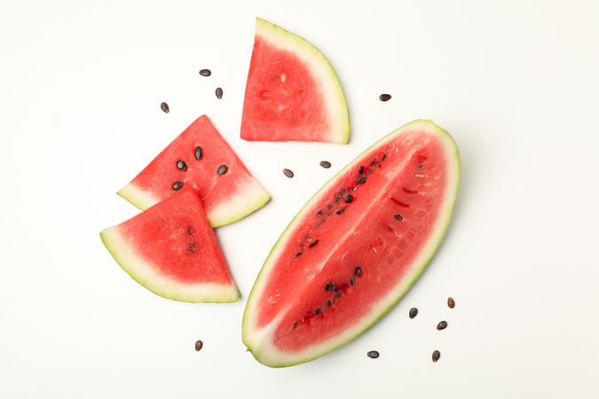 Composition with watermelon slices on blank background. Summer fruit