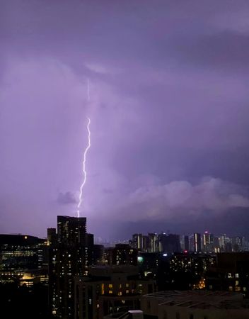 Thunder over the city of Singapore at night