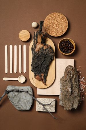 Flat lay of creative moodboard composition, top view