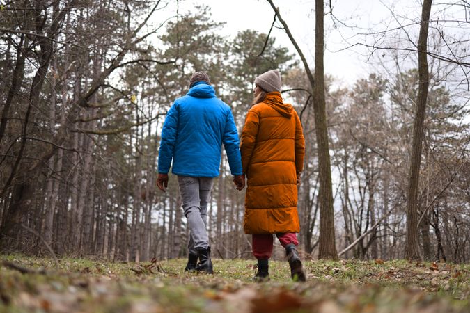 Two partners walking in the park