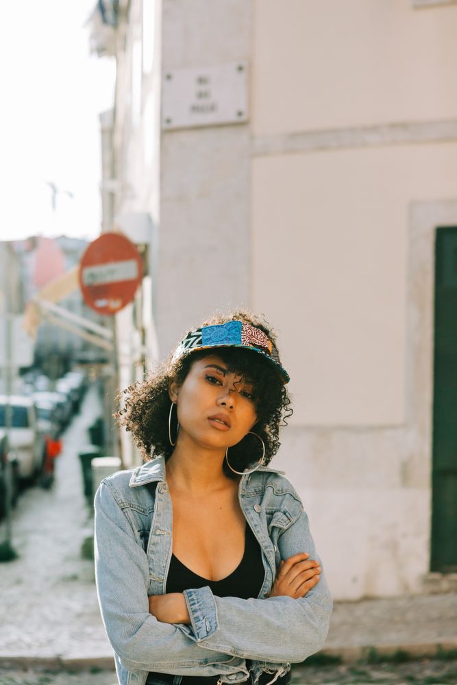 Black female in city street