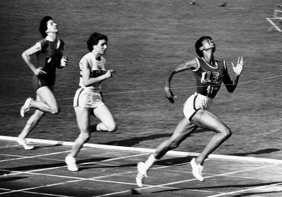 Wilma Rudolph convincingly wins the women's 100 meter dash at the 1960 Summer Olympics in Rome