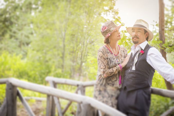 1920s Styled Couple on Wooden Bridge