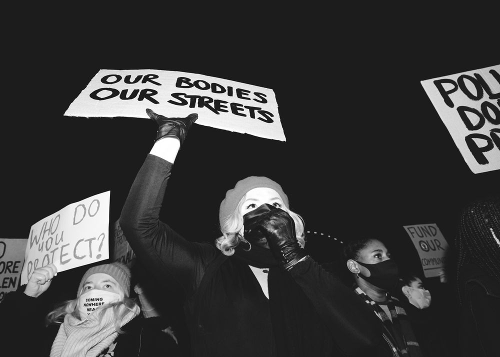 London, England, United Kingdom - March 16, 2021: Group of women marching against police brutality