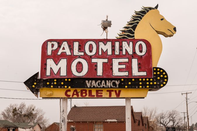 Distinctive sign of the long-derelict Palomino Motel in Sweetwater, Texas