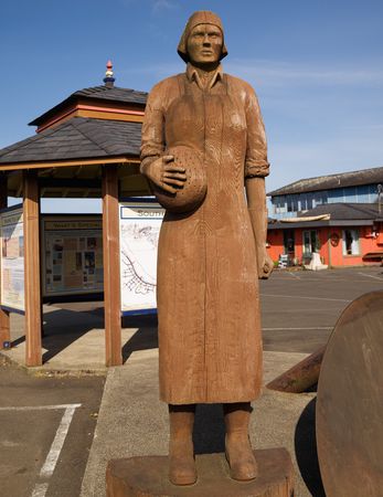 A wooden carving dedicated to "ladies of the oyster industry" South Bend, Washington
