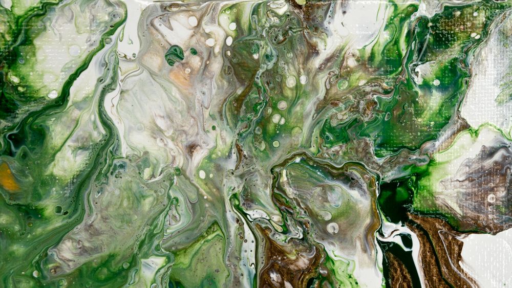 Green and Yellow Fluid Art, Abstract Acrylic