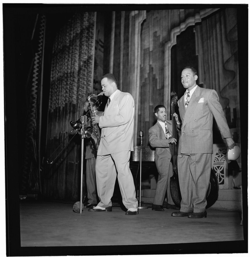 New York City, New York, USA - Aug, 1947: Portrait of Arnett Cobb & Walter Buchanan, Apollo Theatre
