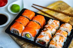 To go box of California sushi rolls