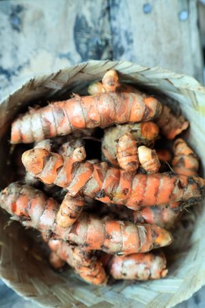 Fresh Turmeric on Bamboo Basket