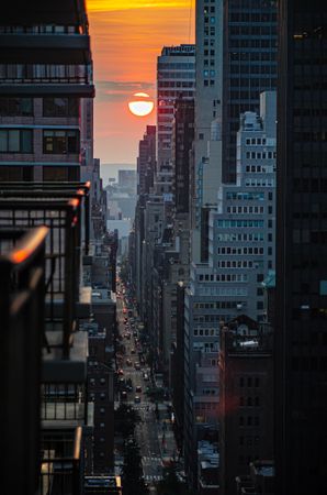 Manhattan city view at sunset