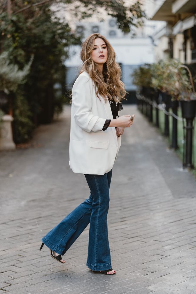 Charming woman posing on street