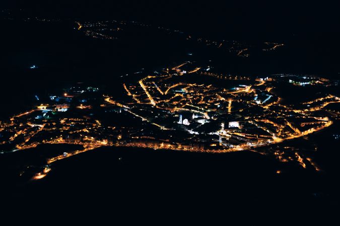 Glowing lights of city at night