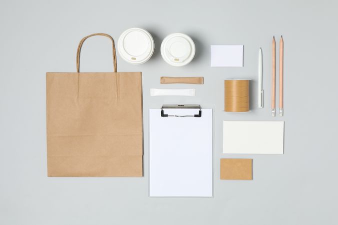 Mockup business brand template on light gray background, space for text