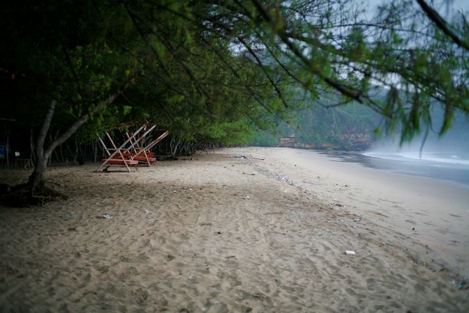 Quiet foggy beach in Indonesia