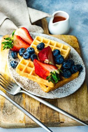 Waffle breakfast with blueberries & strawberries
