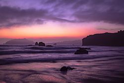 Dusk on a rocky beach in Northern California