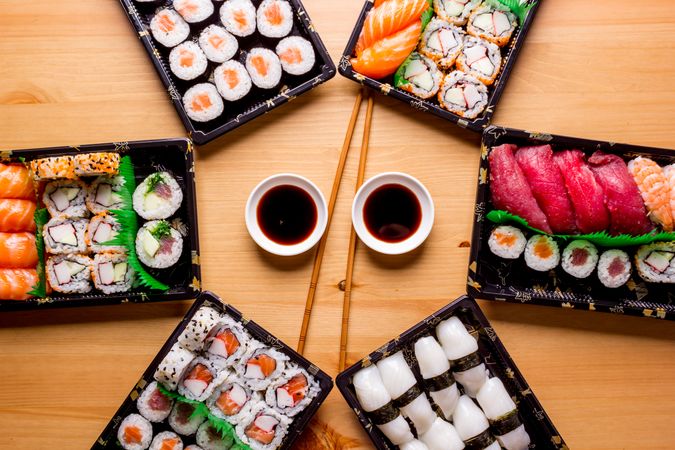 Tasty sushi served in a table