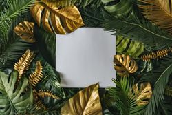 Densely packed green and gold leaves with square