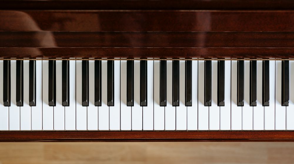 Top view of piano keyboard
