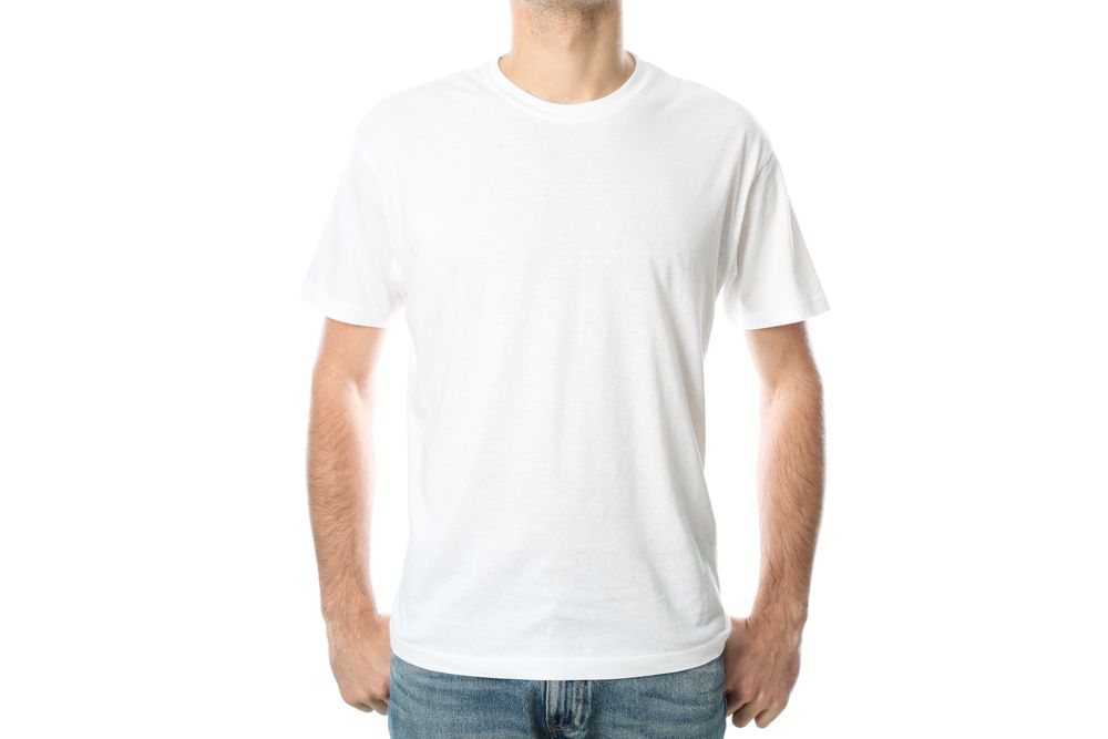 Men in blank t-shirt isolated on plain background, space for text