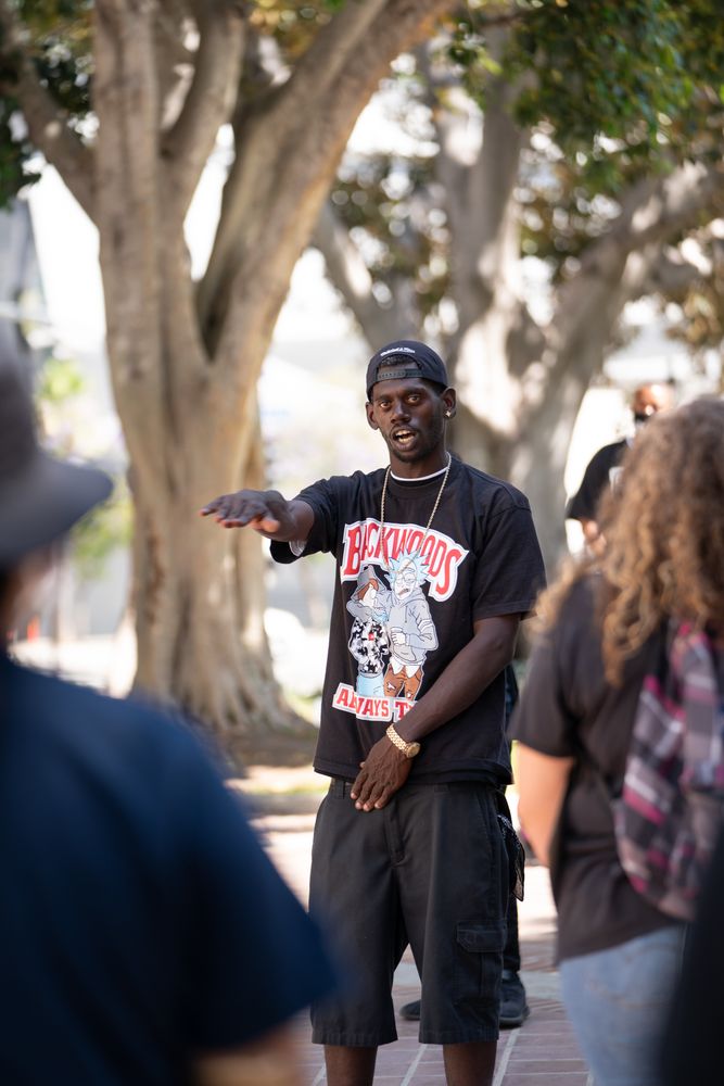 Los Angeles, CA, USA — June 16th, 2020: male speaker gestures during speech at protest rally