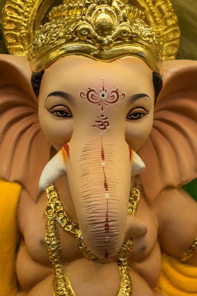 A beautiful idol of Lord Ganpati on display at a workshop in Mumbai, India for the festival of Ganesh Chaturthi