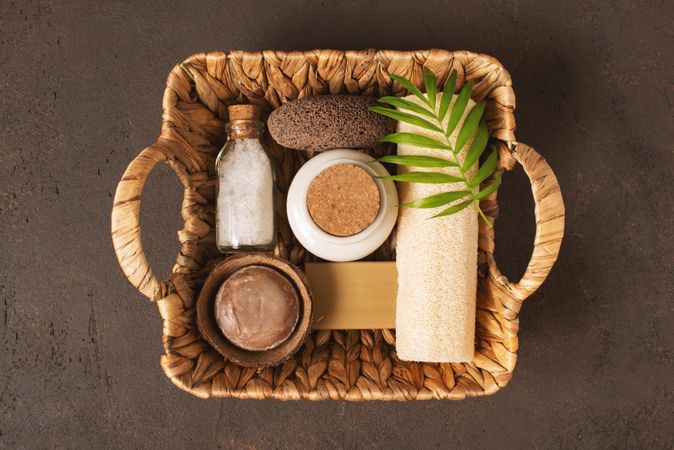 Basket of luxurious body care products